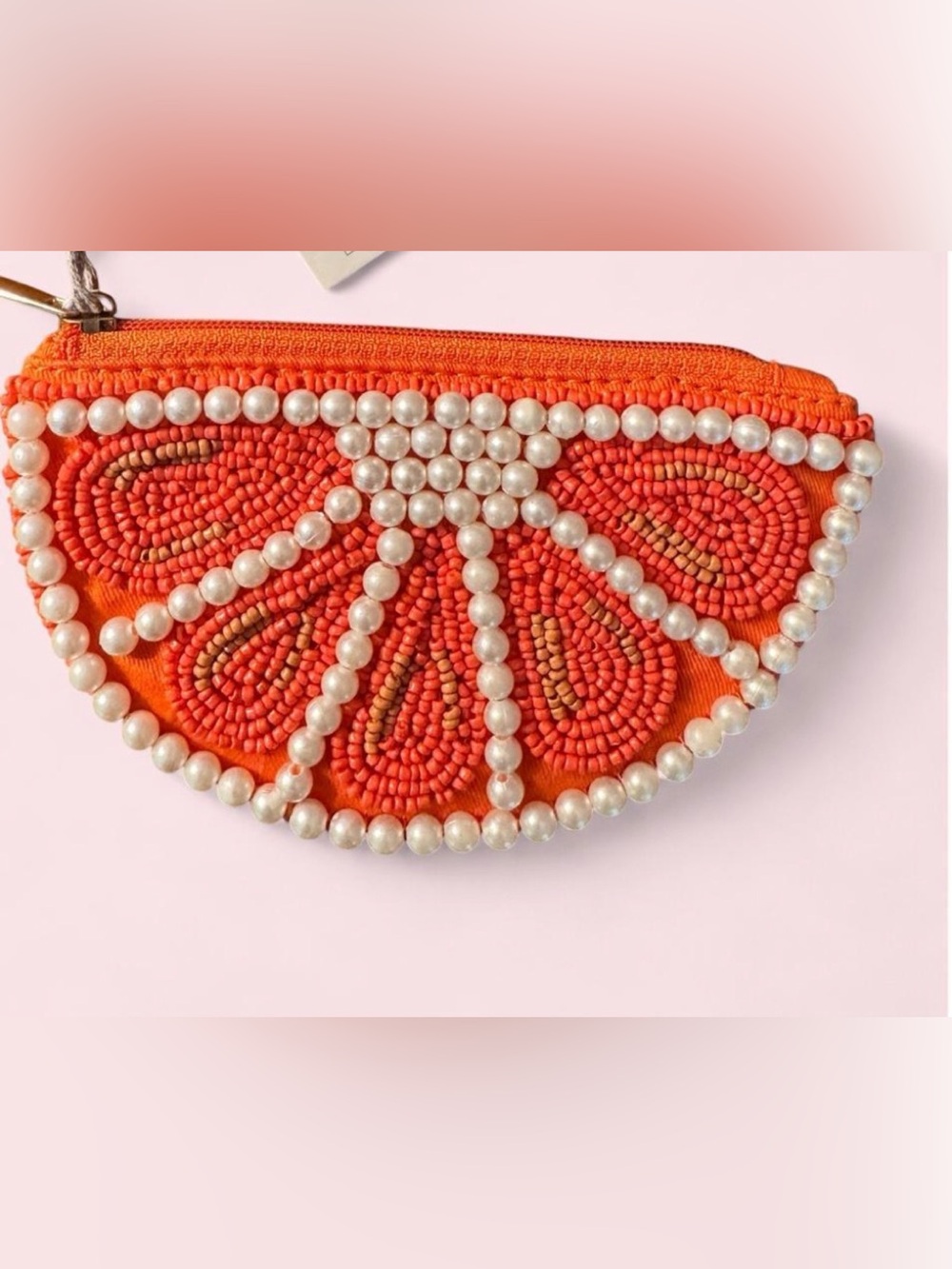 Beaded Semi-Circle Clutch with Pearl Trim